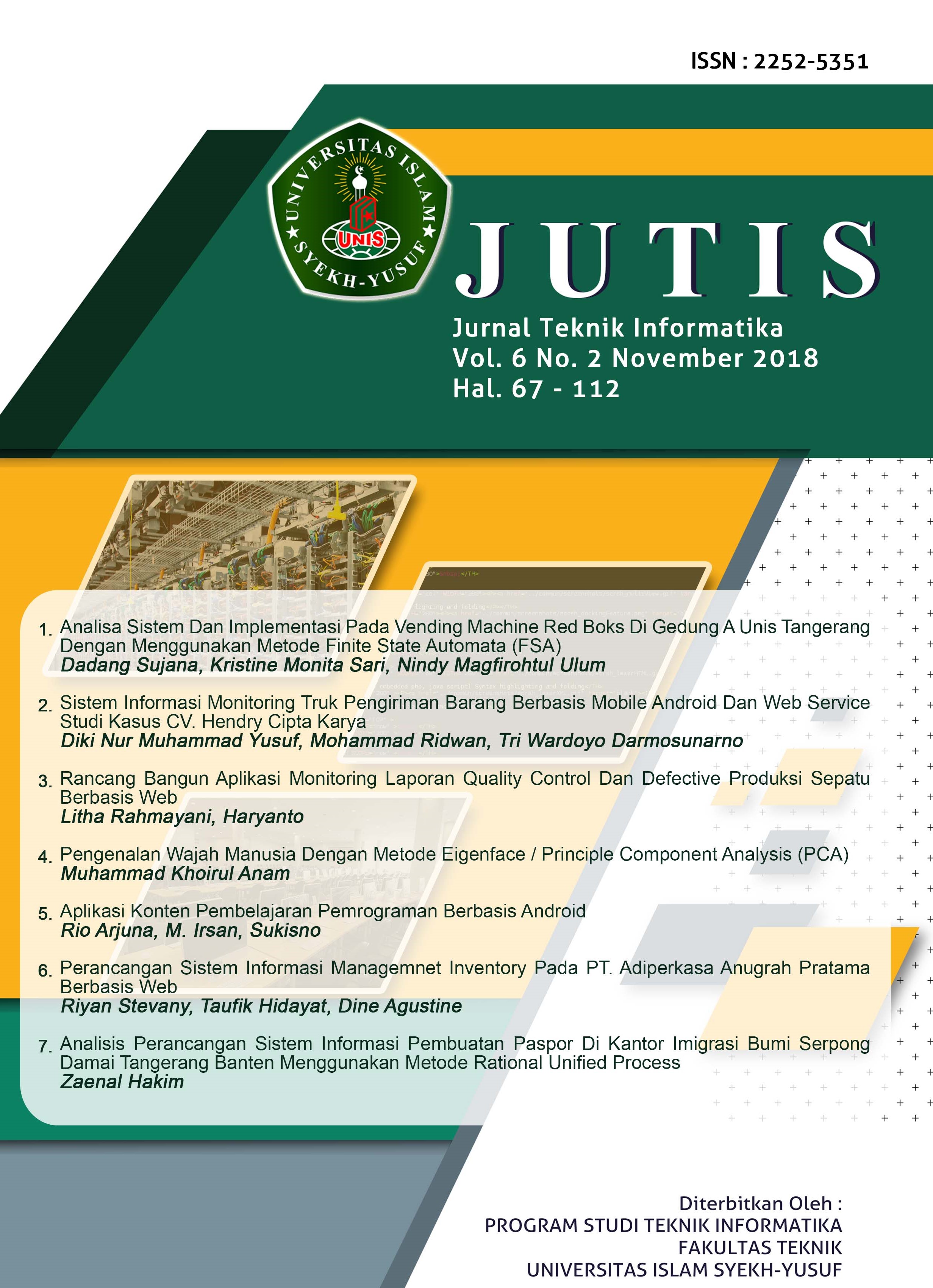 					View Vol. 6 No. 2 (2018): Jutis (Jurnal Teknik Informatika)
				