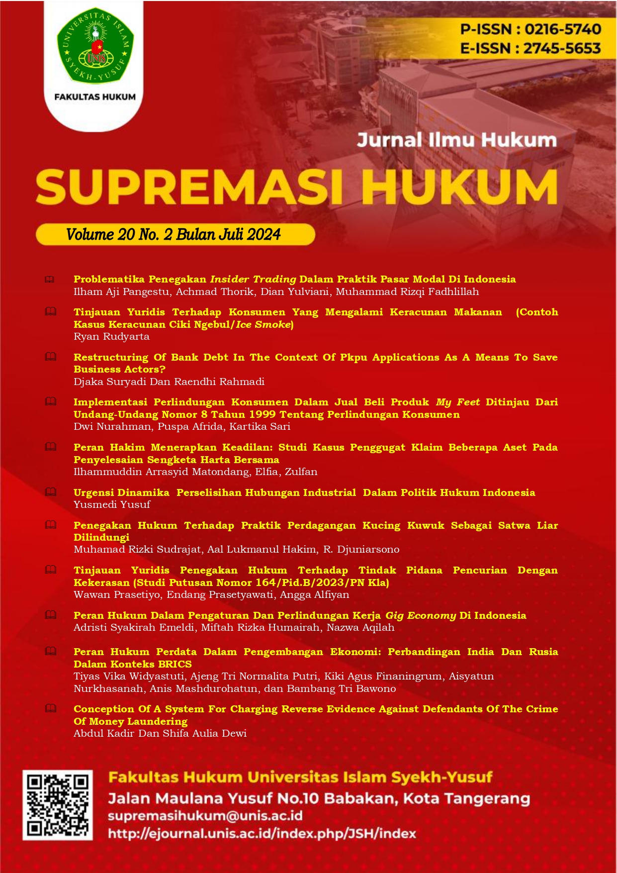 					View Vol. 20 No. 02 (2024): Supremasi Hukum
				