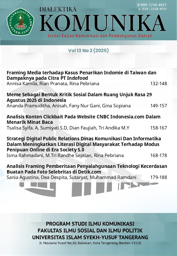 					View Vol. 13 No. 2 (2025): DIALEKTIKA KOMUNIKA: Jurnal Kajian Komunikasi dan Pembangunan Daerah
				